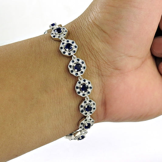Birthday Gift 925 Silver Natural Iolite Gemstone Chain Tribal Bracelet A3