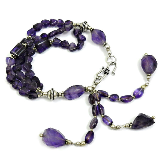 Birthday Gift Chain Ethnic Bracelet 925 Silver Natural Amethyst Gemstone C3