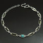 925 Solid Silver Square Green Amethyst Chain Vintage Bezel Friend Gift Bracelet