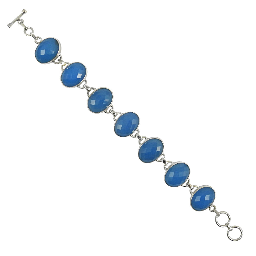 Blue Chalcedony Gemstone Bracelet 925 Sterling Silver Gift For Her Jewelry F77