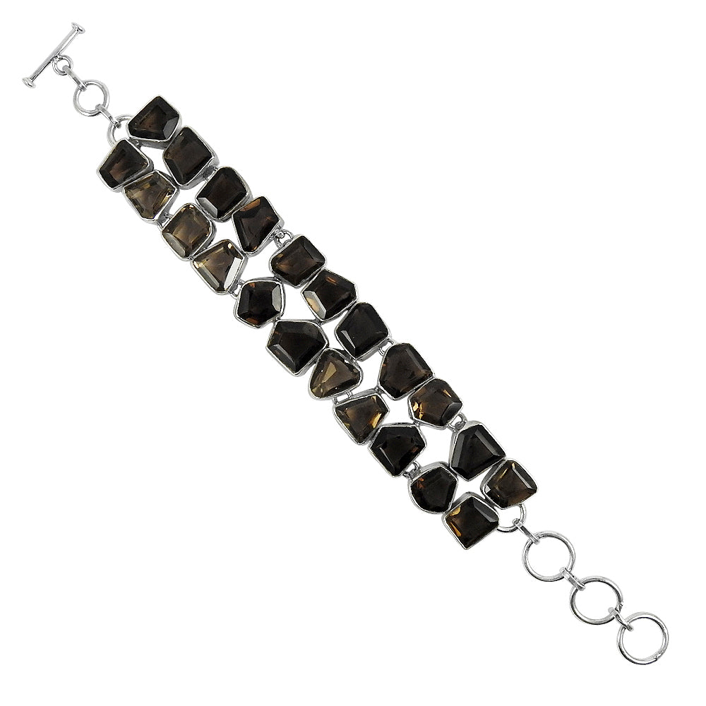Natural Smoky Quartz Solid Silver Unique Wife Chain Ethnic Anniversary Bracelet