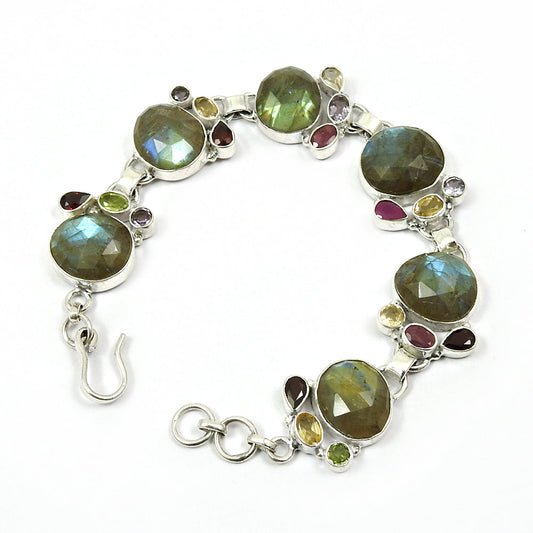 Natural Labradorite Gemstone Chain Stylish Bracelet 925 Silver For Girls A4