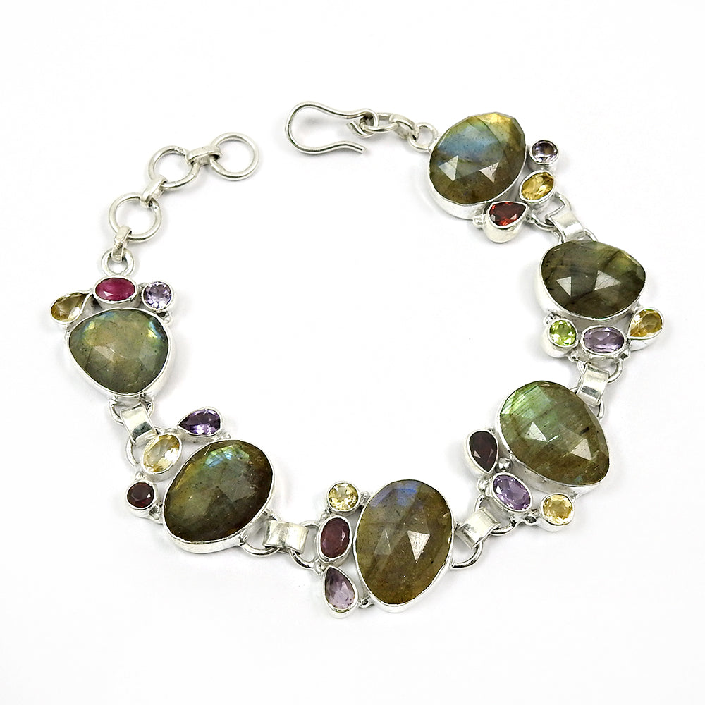 Birthday Gift 925 Silver Natural Labradorite Gemstone Tribal Bracelet E17
