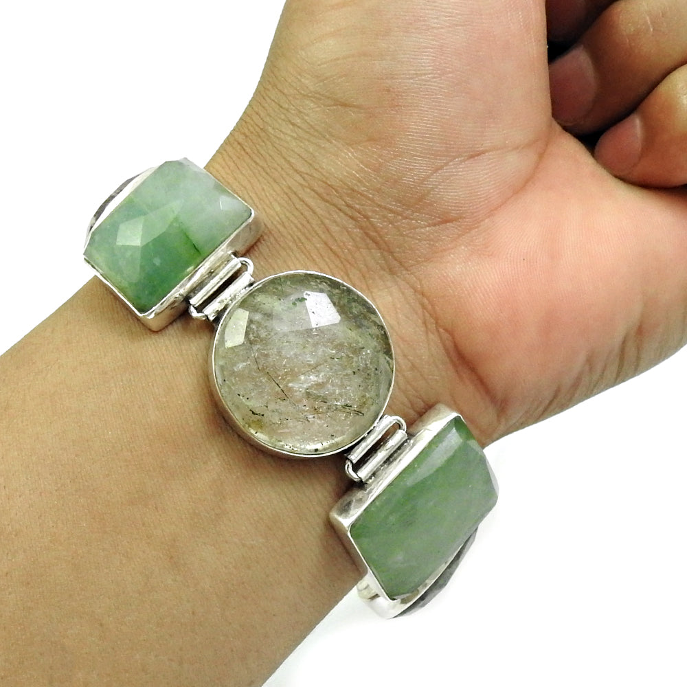 Birthday Gift Chain Ethnic Bracelet 925 Silver Natural Aventurine Gemstone F3