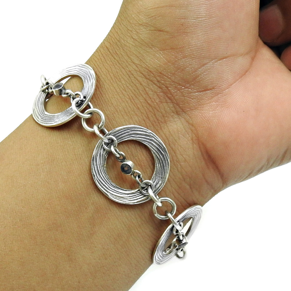 Natural Iolite Gemstone Chain Bohemian Bracelet 925 Sterling Silver Jewelry G3