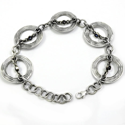Natural Iolite Gemstone Chain Bohemian Bracelet 925 Sterling Silver Jewelry G3