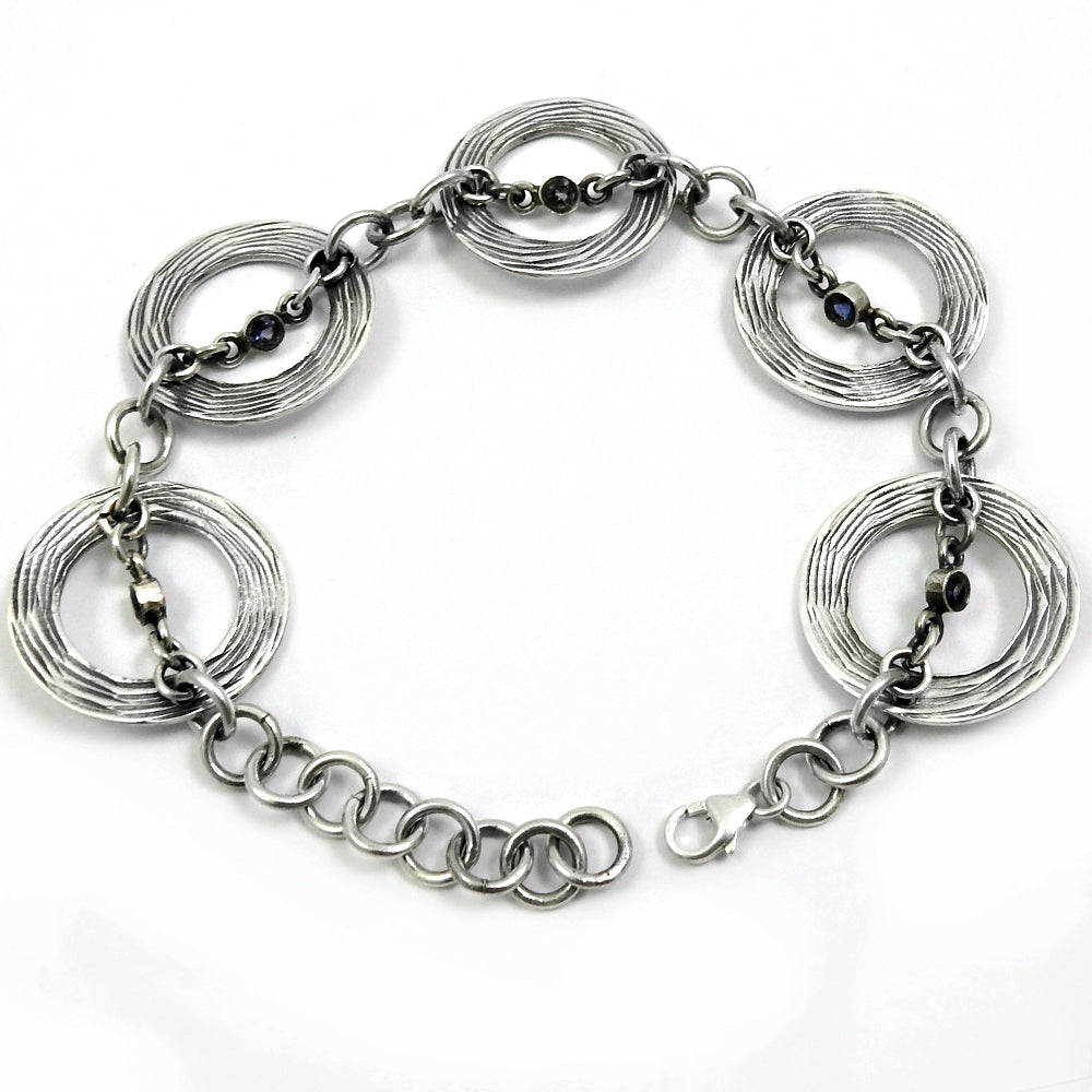 Natural Iolite Gemstone Chain Bohemian Bracelet 925 Sterling Silver Jewelry G3