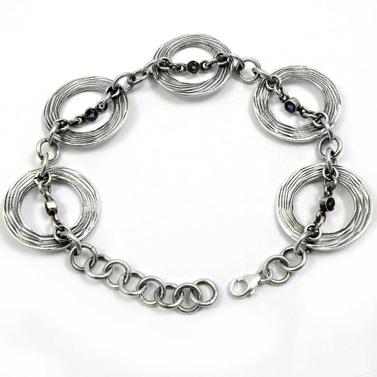 Natural Iolite Gemstone Chain Bohemian Bracelet 925 Sterling Silver Jewelry G3