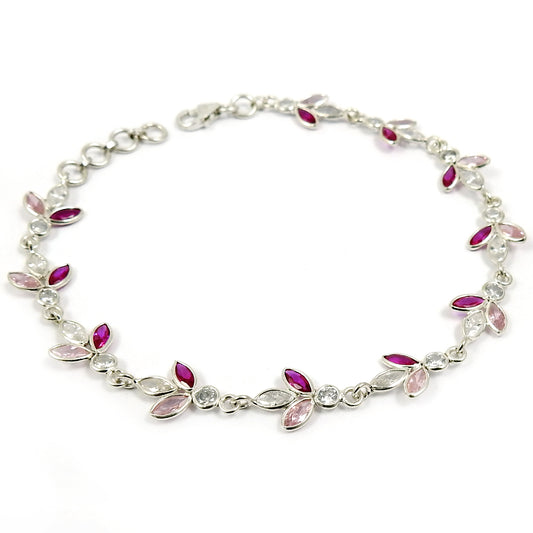 Natural Cubic Zirconia Gemstone 925 Silver Chain Vintage Bracelet For Women C4