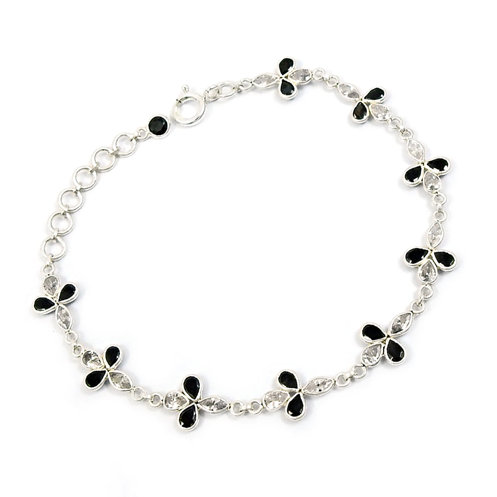 Natural Cubic Zirconia Gemstone Chain Ethnic Bracelet 925 Silver For Women H3