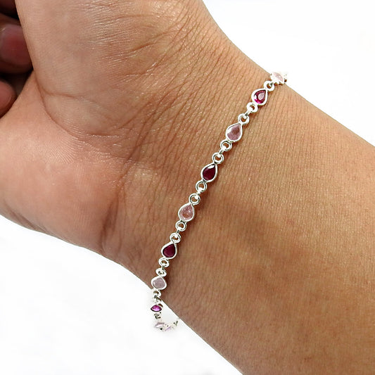 Natural Cubic Zirconia Gemstone Chain Ethnic Bracelet 925 Sterling Silver N51