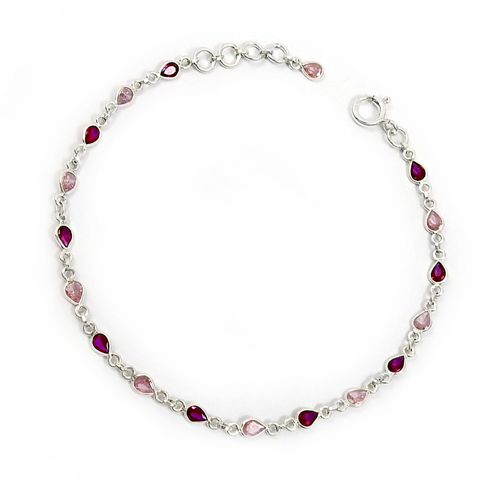 Natural Cubic Zirconia Gemstone Chain Ethnic Bracelet 925 Sterling Silver N51