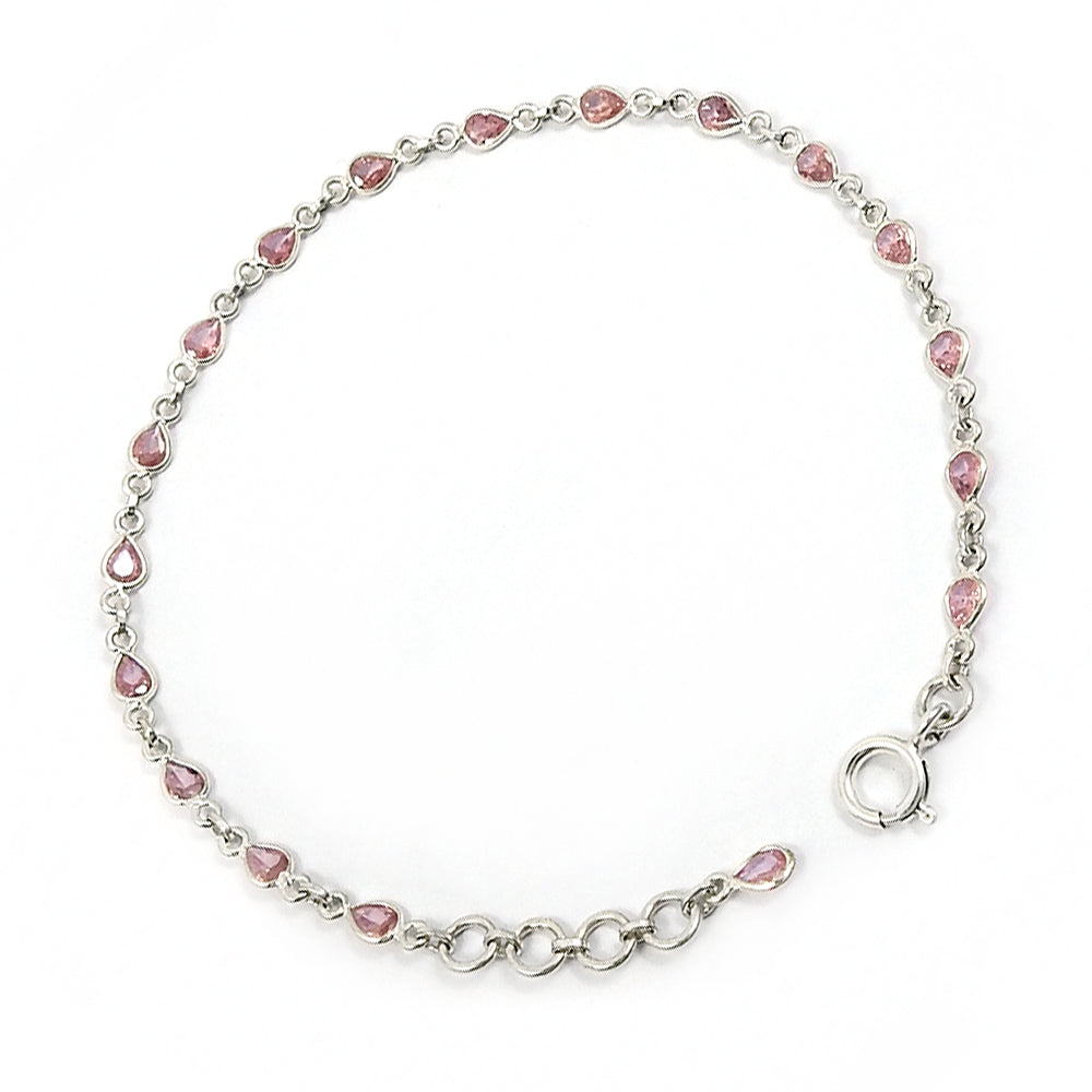 Pear Cubic Zirconia Stone 925 Solid Silver Bohemian Sister Chain Bezel Bracelet