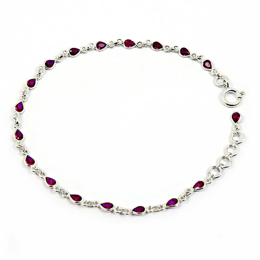 Pear Natural Cubic Zirconia Sterling Silver Artisan Chain New Boho Wife Bracelet