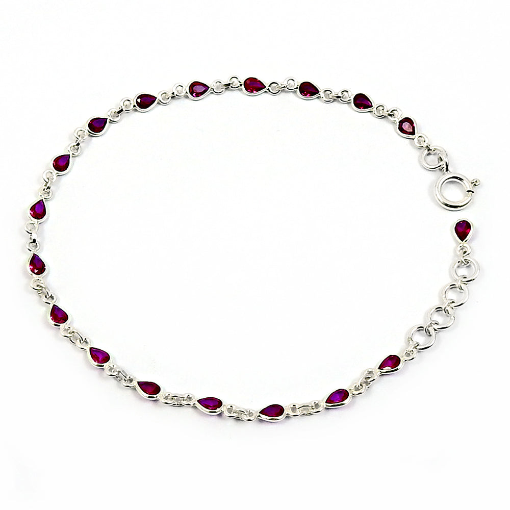 Pear Natural Cubic Zirconia Sterling Silver Artisan Chain New Boho Wife Bracelet