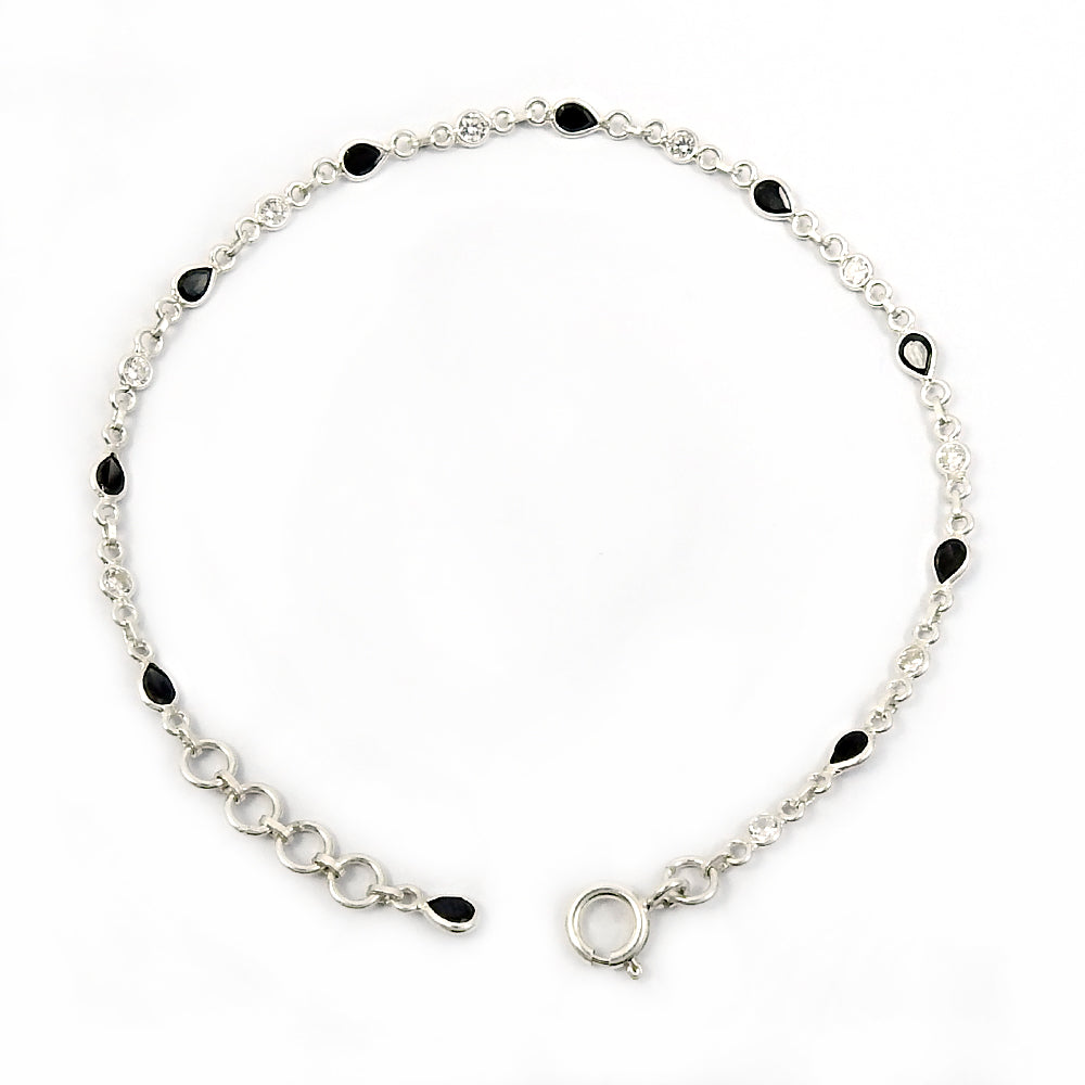 Cubic Zirconia Gemstone 925 Sterling Silver Vintage Chain Anniversary Bracelet