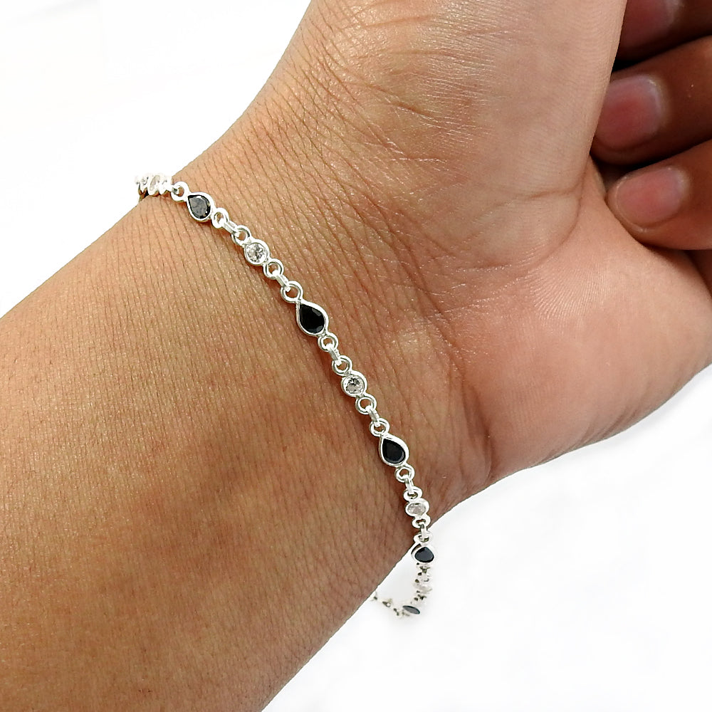 Cubic Zirconia Gemstone 925 Sterling Silver Vintage Chain Anniversary Bracelet