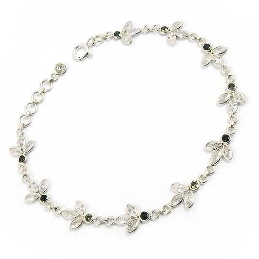 Natural Cubic Zirconia Vintage December Bezel Chain Bracelet 925 Solid Silver