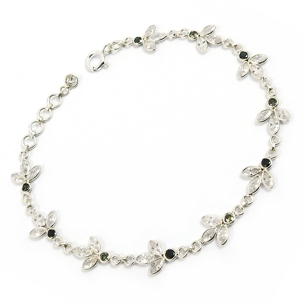 Natural Cubic Zirconia Vintage December Bezel Chain Bracelet 925 Solid Silver