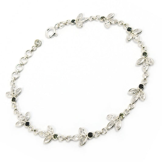 Natural Cubic Zirconia Vintage December Bezel Chain Bracelet 925 Solid Silver