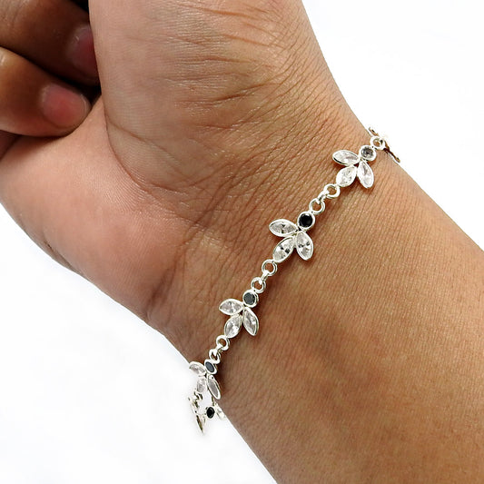 Natural Cubic Zirconia Vintage December Bezel Chain Bracelet 925 Solid Silver