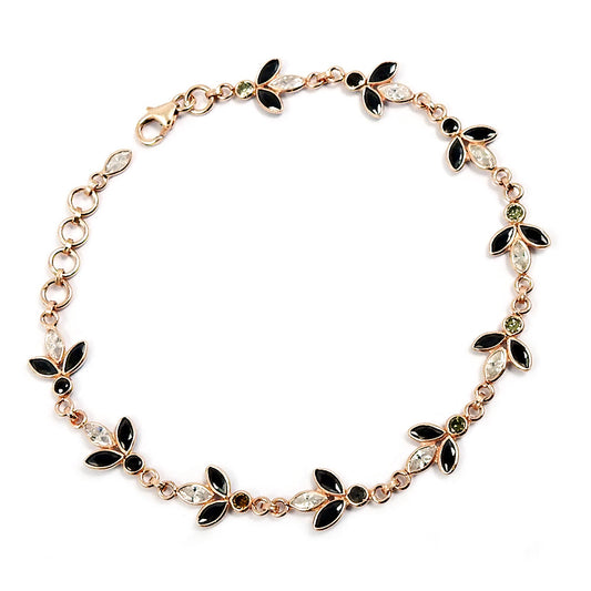 925 Silver Natural Cubic Zirconia Chain Rose Gold Plated Statement Bracelet
