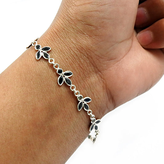 Cubic Zirconia Gemstone Vintage Bezel Sister Boho Chain Bracelet Sterling Silver