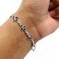 Cubic Zirconia Gemstone Vintage Bezel Sister Boho Chain Bracelet Sterling Silver