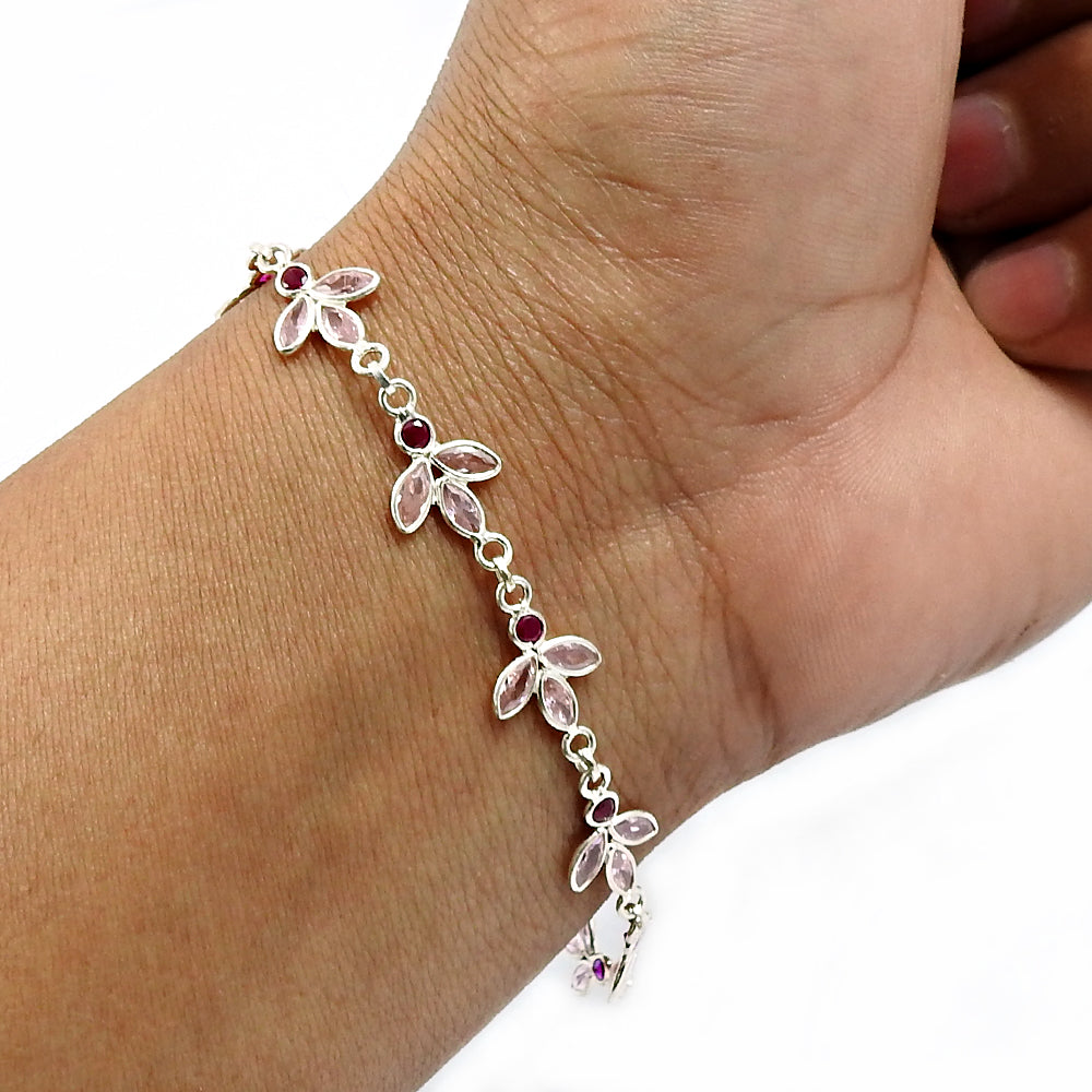 Natural Cubic Zirconia Gemstone Chain Boho Bracelet 925 Silver For Girls K17