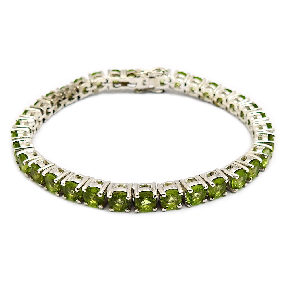 925 Sterling Silver August Round Peridot Gemstone Mother Chain Bohemian Bracelet