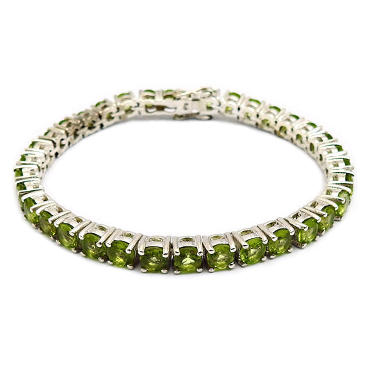 925 Sterling Silver August Round Peridot Gemstone Mother Chain Bohemian Bracelet