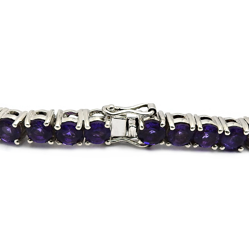 Round Natural Amethyst Chain Tribal Crown Chakra Bracelet 925 Sterling Silver