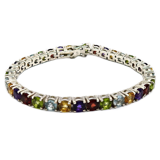 Round Shaped Natural Gemstones 925 Sterling Silver Bracelet