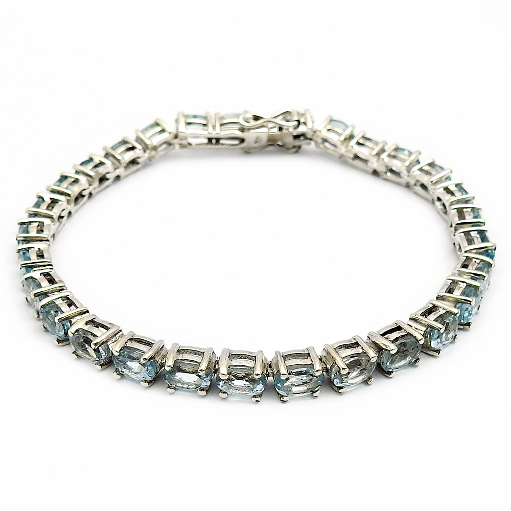 925 Solid Silver Oval Blue Topaz Gemstone Ethnic Chain Best Friend Gift Bracelet