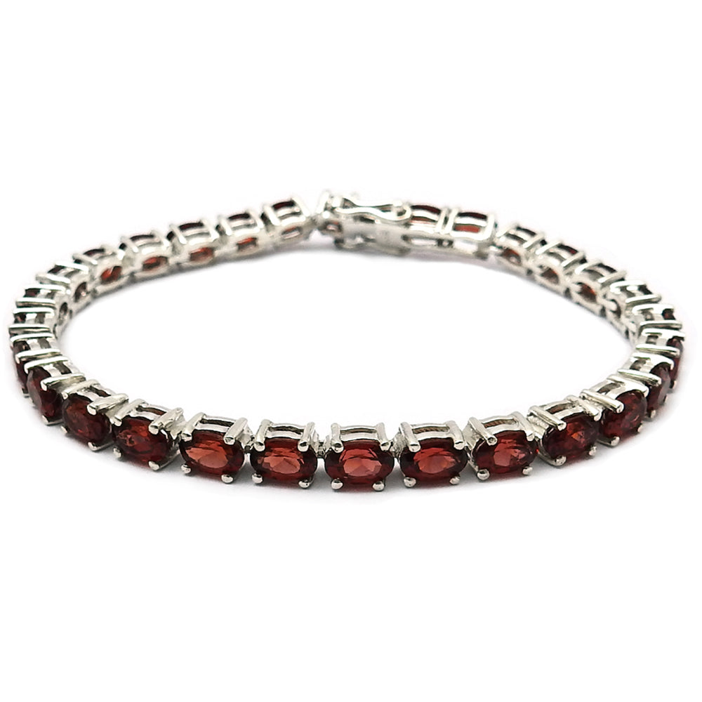Oval Natural Garnet Gemstone 925 Sterling Silver Statement Bracelet