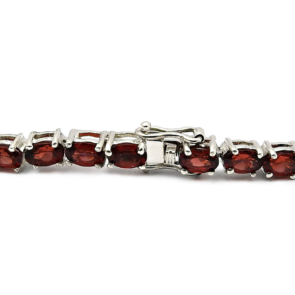 Oval Natural Garnet Gemstone 925 Sterling Silver Statement Bracelet