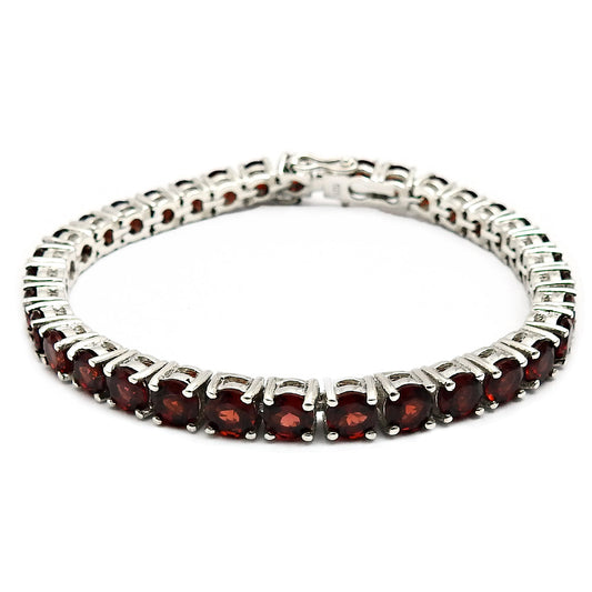 Natural Garnet Gemstone Chain Vintage Bracelet 925 Sterling Silver For Girls A43