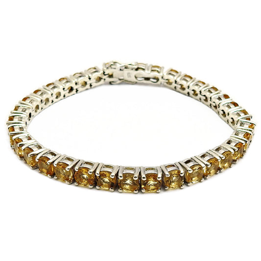 Birthday Gift 925 Sterling Silver Natural Citrine Chain Tribal Bracelet J3