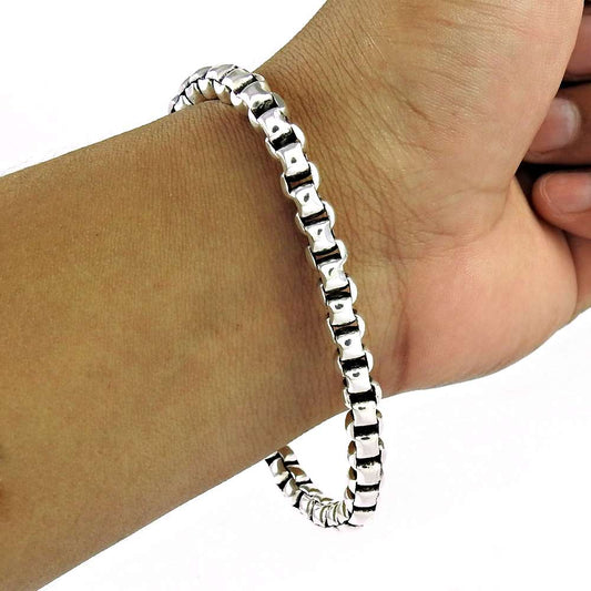 Genuine Solid 925 Sterling Silver Carbide Link Chain Bracelet