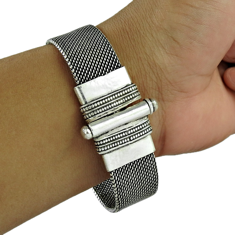 Elegant Solid 925 Sterling Oxidized Silver Wide Bracelet