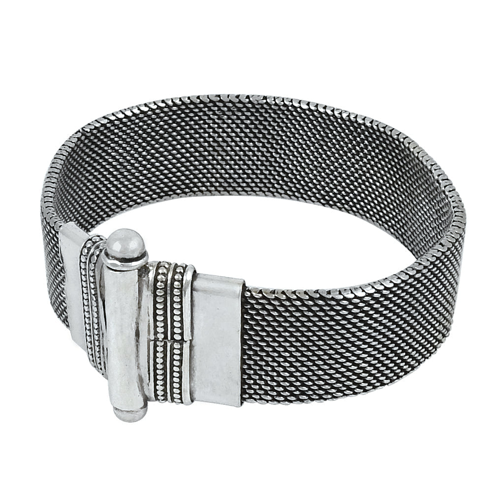 Elegant Solid 925 Sterling Oxidized Silver Wide Bracelet