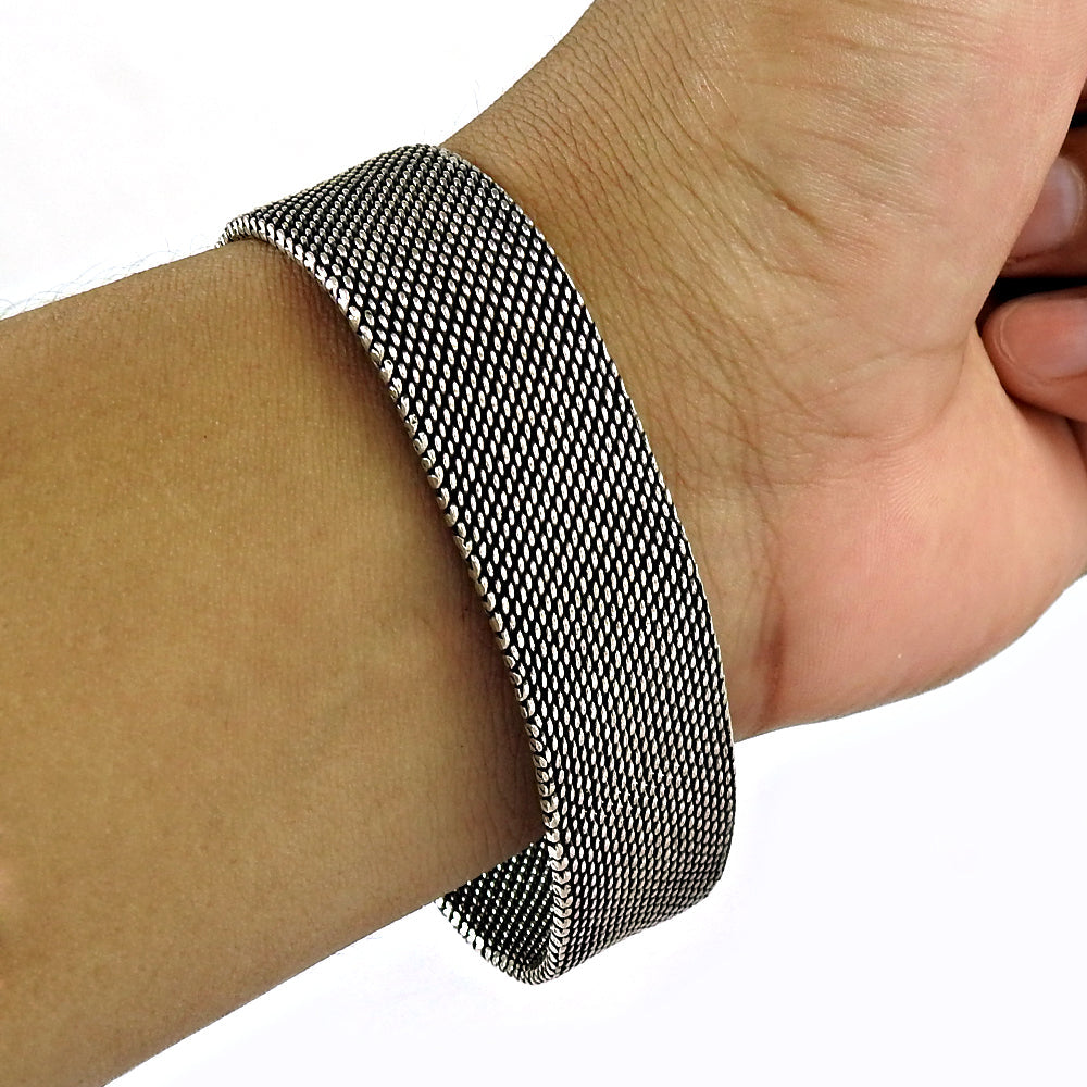 Elegant Solid 925 Sterling Oxidized Silver Wide Bracelet