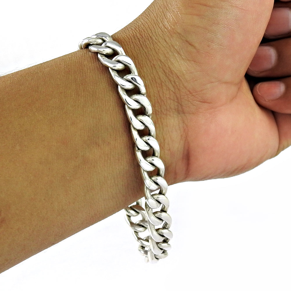 Handmade Solid 925 Sterling Silver Men's Cuban Link Bracelet