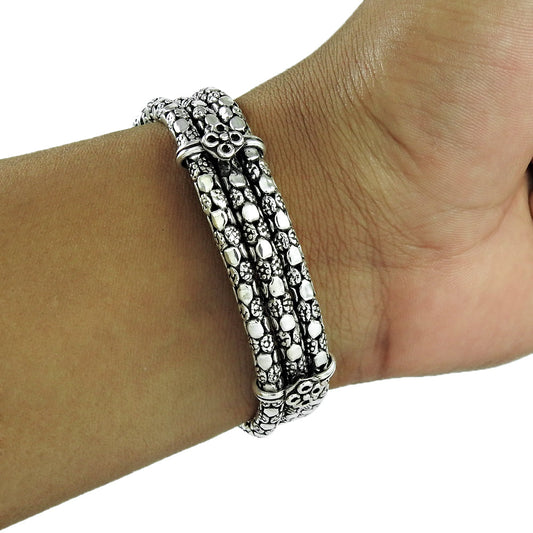 Two Row Oxidized Sterling Silver Snake Chain Bracelet for Men