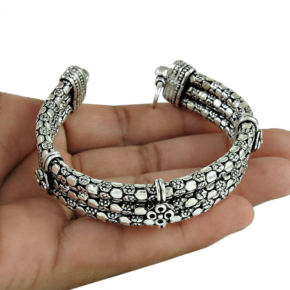 Two Row Oxidized Sterling Silver Snake Chain Bracelet for Men