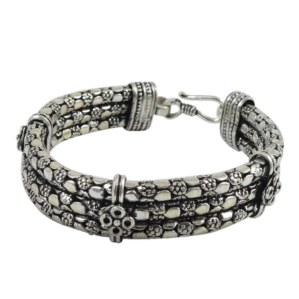 Two Row Oxidized Sterling Silver Snake Chain Bracelet for Men