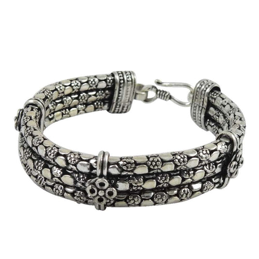 Two Row Oxidized Sterling Silver Snake Chain Bracelet for Men