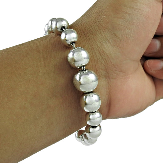 Solid 925 Sterling Silver Beaded Bracelet