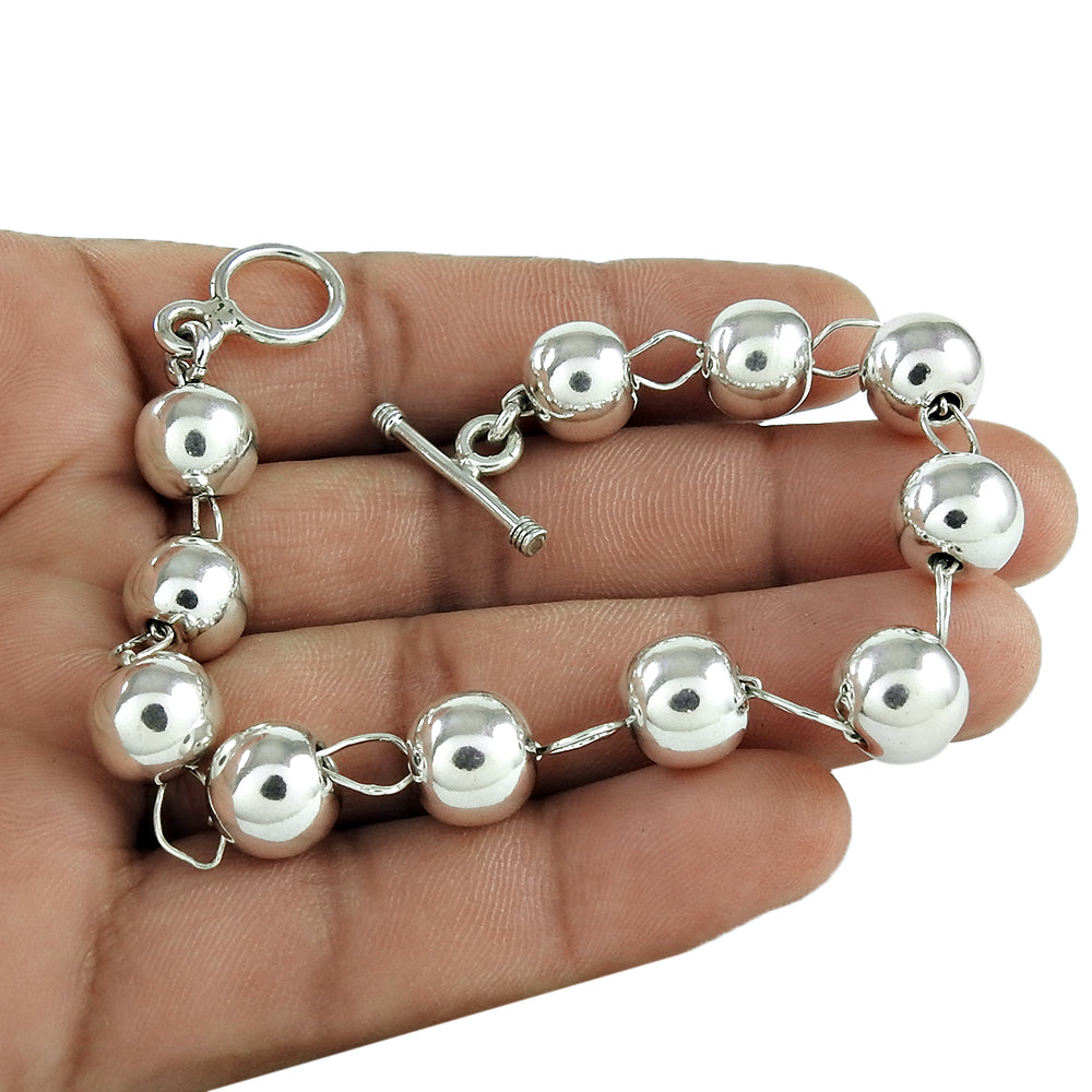 Solid 925 Sterling Silver Beads Bracelet For Women