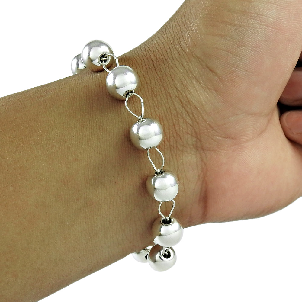 Solid 925 Sterling Silver Beads Bracelet For Women
